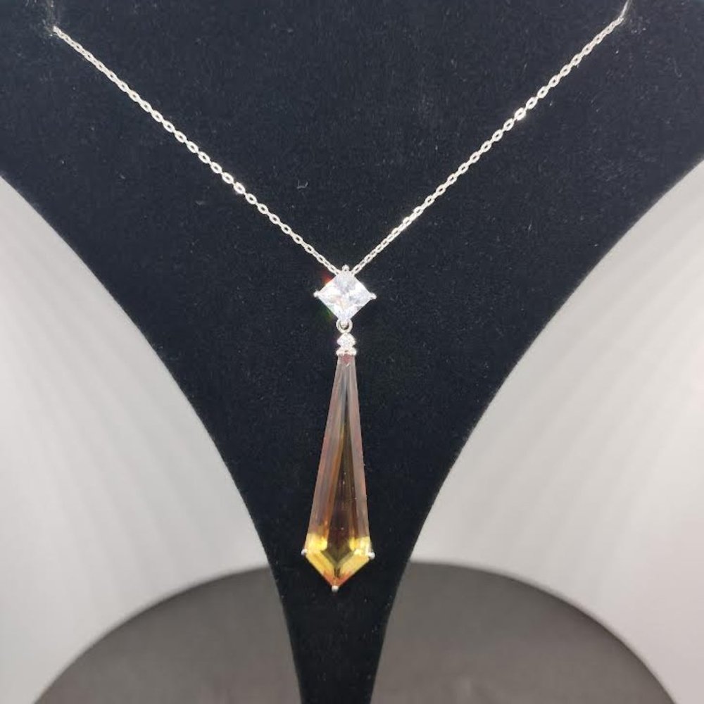 Sterling Silver with Real citrine and Cubic Zirconia teardrop Necklace